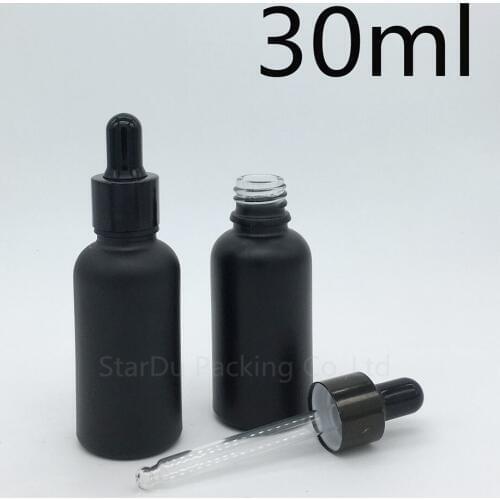 240pcs 30ml black frosted glass essential oil bottle with shiny black ring dropper 30cc glass perfume bottle
