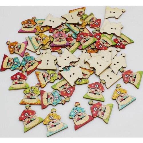 40PCS/LOT Small house buttons for Crafts DIY wooden buttons Clothing sewing Supplies Wood Buttons Flatblck Scrapbook