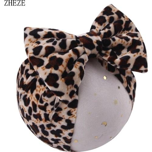 5'' Leopard Baby Turbans 2021 Hot Sale Print Soft Velvet Children Head Wrap Fashion Cotton Messy Bow Headband DIY Hair Craft