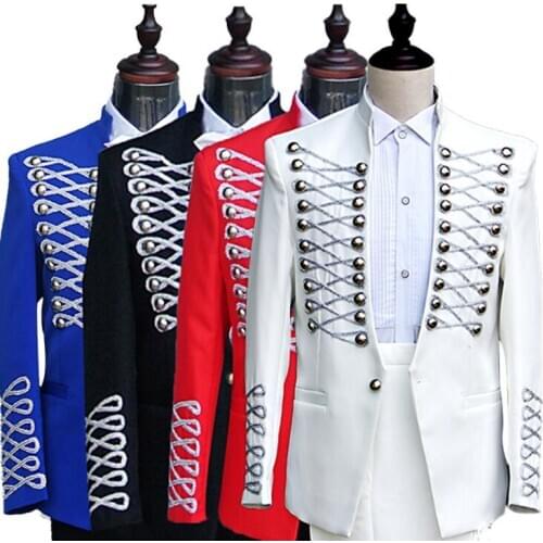 England blazer men groom suit set with pants mens wedding suits singer star style stage Multi-breasted clothing formal dress