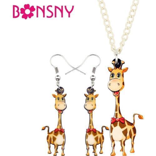 Bonsny Acrylic Happy Giraffe Jewelry Sets Earrings Drop Dangle Necklace Pendant Anime Cartoon Animal Gift For Women Girls Kids