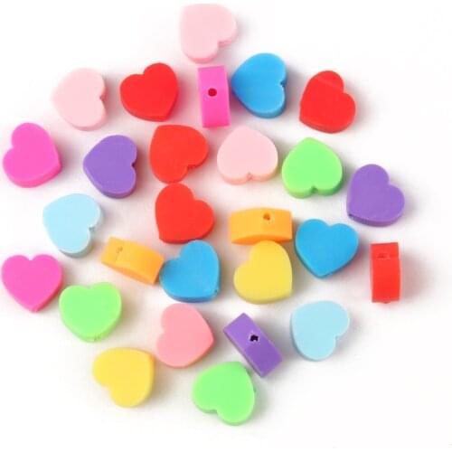 50pcs Mixed Polymer Clay Love Heart Bohemian Soft Pottery Loose Spacer Beads Diy Bracelet Necklace for Jewelry Making Supplies