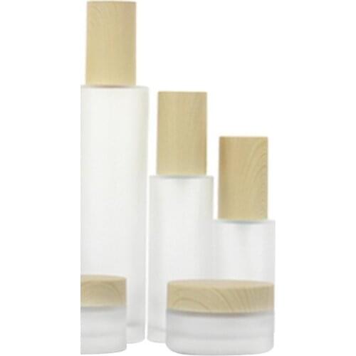120ml lotion pump bottle Glass Cosmetic Jar Bottle Face Cream Pot Lotion Spray Pump Bottles with Plastic Imitation Bamboo