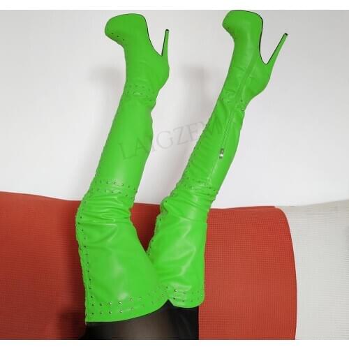 DOBANER Women Thigh High Boots Side Zip Boots Platform High Heels Botas Frauen Stiefel Shoes Woman Unisex Big Size 42 44 46 52