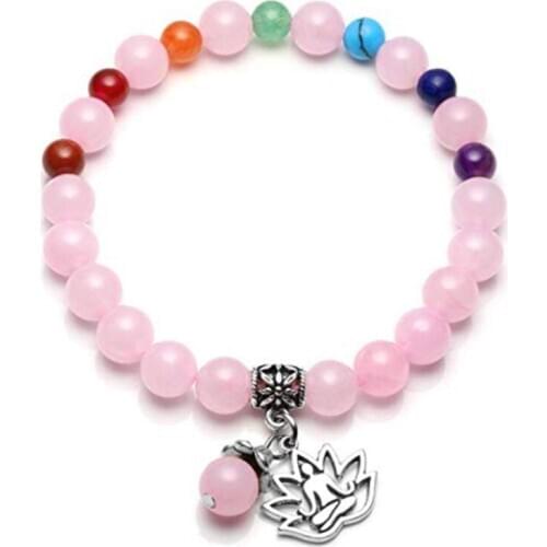 FYJS Unique Silver Plated Lotus Buddha Connect Rose Pink Quartz Bracelet Rock Crystal Yoga Meditation Chakra Jewelry
