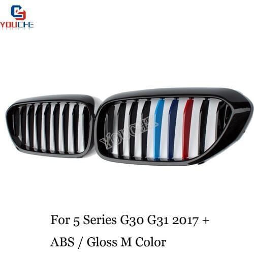 G30 1-slat Gloss M Color Front Bumper Racing Grille for BMW 5 Series G30 G31 2017 + ABS Front Hood Kidney Grills Mesh
