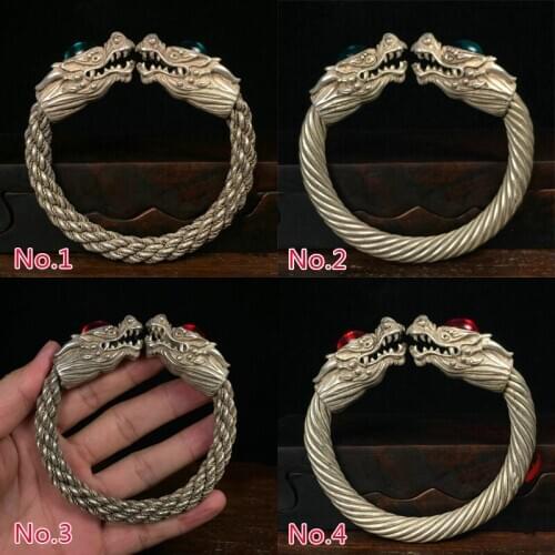 Exquisite Chinese Rare Collectible Tibetan Silver Handmade Double Dragon Amulet Auspicious Bracelet Statue/ No.1---No.4 Style