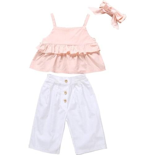 3 Pcs Children Clothes Set for Baby Girls Sling Tops Vest Dress Pants Infant Headband Toddler Outfits Summer Beach Costumes 1-6Y