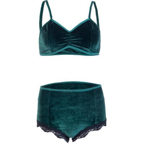 Women Deep V Vintage Push Up Bra Underwear Sets Vintage suede suits Solid Pleuche Comfortable Bre