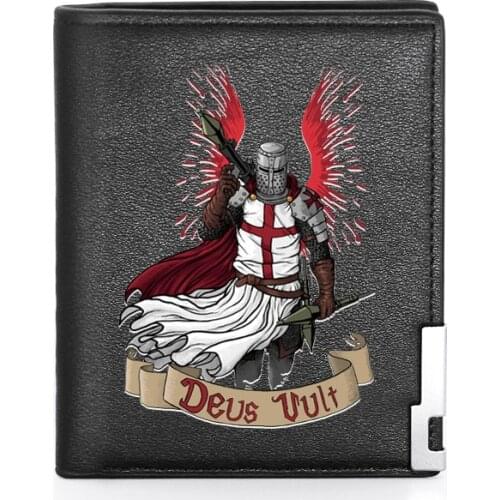 Cool Knights Templar Deus Unit Printing Wallet Leather Purse For Men Credit Card Holder Short Male Slim Coin Money Bags