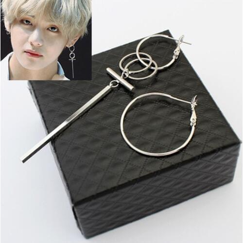 KPOP DNA Korean Hot sale Pop Jewelry Bangtan Boys Album silver color Stud Earrings For Women Vintage Long Men Earrings Geometric