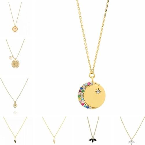 MC 925 Sterling Silver Necklace for Girls Women Luxury Chains Choker with Colorful Zircon Cross Moon Flash Drop Clavicle Collar