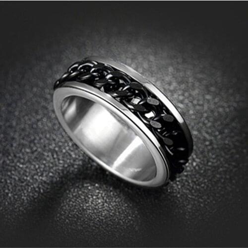 Fashionable Punk Titanium Steel Mens Chain Ring Can Rotate Jewelry Wholesale Stainless Steel Rings In A Variety Of Colors