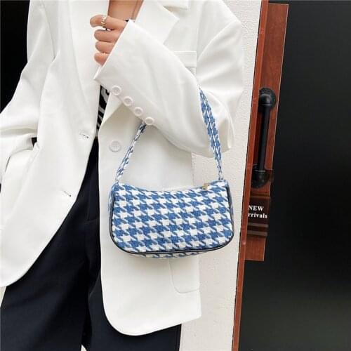 2021 New Womens Bag PU Leather Plush Houndstooth Printing Shopper Shoulder Underarm Bag Ladies Daily Female Purses and Handbags