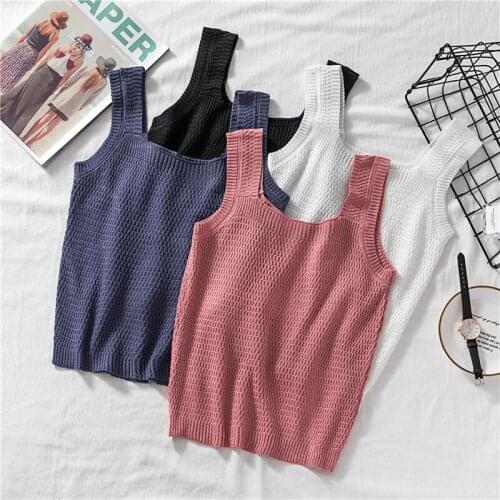 New Spring Summer Womens Vests Luxury Knitted Solid Color Sleeveless Ice Silk Woman Tank Tops Fashion Short Style Lady Camis