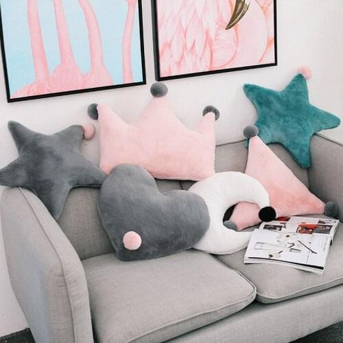 Nordic Ins Sofa Cushion Pillow Cute Love/moon/star/Crown Shape Velvet Cushion for Bed Head Travel Pillows Kids Room Decorative