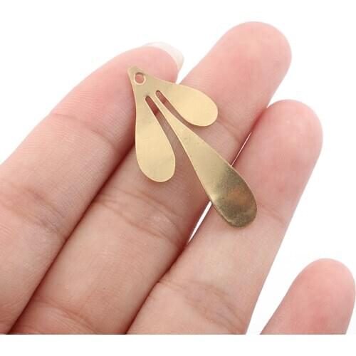 20pcs Raw Brass Charms Three Leaf Abstract Pendant Fashion Earring Necklace Jewelry Making Findings 18x35mm