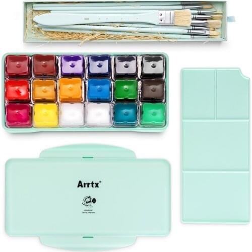 Arrtx 18 Colors Professional Gouache Paints 30ml Unique Jelly Cup Design + 10PCS Painting Brush