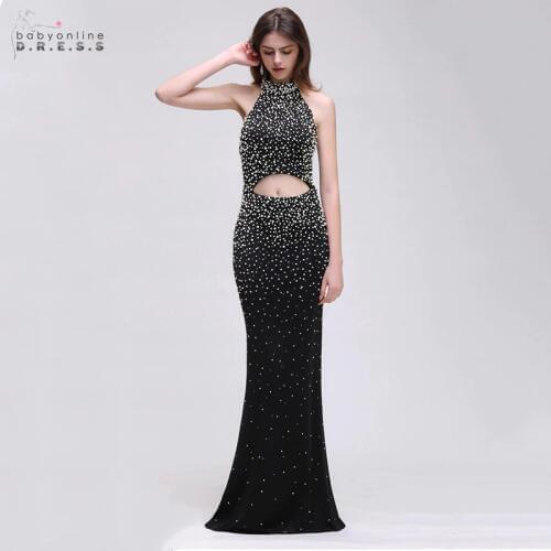 Sexy Crop Top Black Mermaid Long Evening Dresses With Pearls luxury Backless Evening Party Dresses Beadings Abendkleider