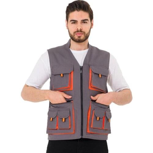 SENSEL of WORKWEAR High Visibility Work Vest Grey and Orange,Multi Pocket-118E1332