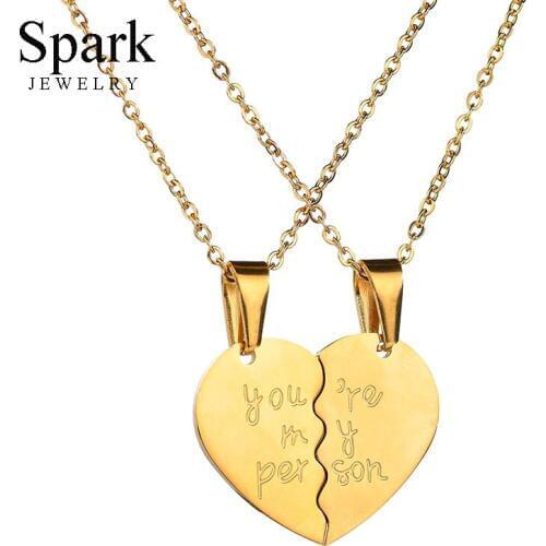 Spark Romantic Couple Heart Pendant Necklace 3 Color Stainless Steel You Are My Person Lover Necklaces Vanlentines Gift Collier