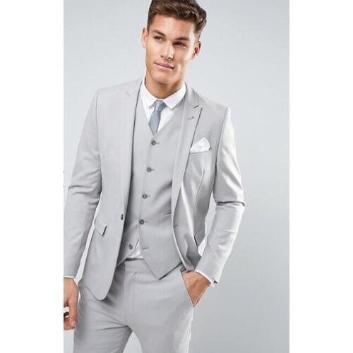 Light Grey New Mens Slim Fit Latest Suits Men Custom Made Skinny Suits Men Wedding Best Man Suits 3 Pieces Set