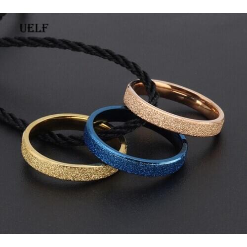 Uelf Fashion Simple Scrub Stainless Steel Women 's Rings 2 mm Width Rose Gold Color Finger Jewelry Gift For Girl