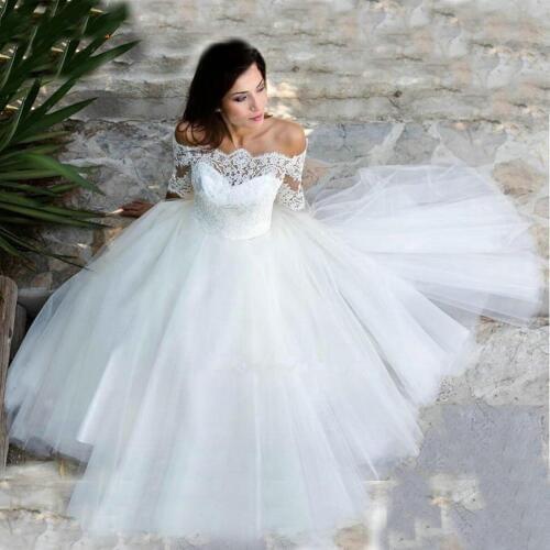 Gorgeous Off Shoulder Wedding Dress Half Sleeve Delicate Lace Appliques Tulle Ankle Length Bridal Gowns Custom Made