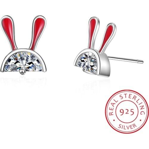 2020 Sweet Cute Animal Rabbit 925 Sterling Silver Zirconia Stud Earrings for Women Baby Girls Fashion Elegant Fine Jewelry