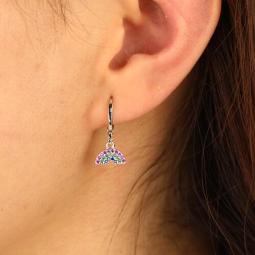 Latest Luxury Brand Silver Color Asymmetry Rainbow Watermelon Bridge Earrings Colorful Cubic Zirconia Women Earring Jewelry