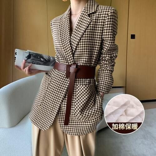 Houndstooth Woolen Coat Blazer Jacket Womens Short Section 2021 Spring And Autumn Temperament All-Match Thick Plaid Suit Jacket