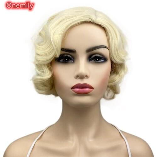 Onemily Water Wave Flapper Blonde Women Synthetic Short Hair Wig for Daily Cosplay Halloween