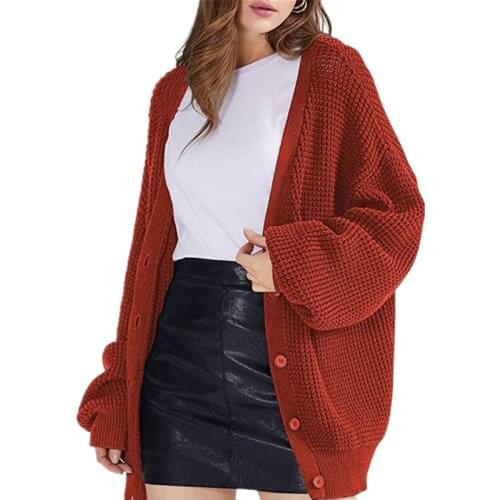 Women Autumn Winter Knitted Loose Oversized Jumper Casual Cardigan 2021 New Button Cardigan Long Sleeve Solid Sweater Mid-length