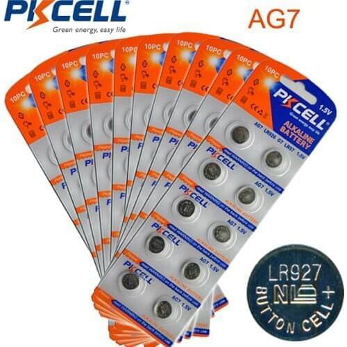 100pcs/10Card AG7 Battery 1.5V LR57 L927 395 SR57 SR927SW 195 Button Coin Cell Alkaline Battery PKCELL