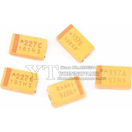 100PCS 6V 10V 16V 25V 35V 50V 10UF 22UF 33UF 47UF 100UF 220UF 330UF 470UF D Type SMD Tantalum Capacitor