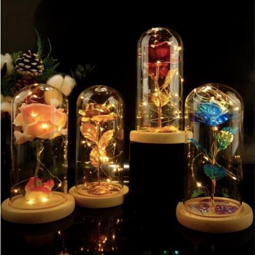 2020 LED Enchanted Galaxy Rose Eternal 24K Gold Foil Flower With Fairy String Lights In Dome For Christmas Valentines Day Gift
