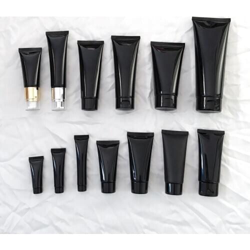 300pcs/lot 10/15/20/30/50/60/80/100/200g/ML Plastic Black Soft Bottle Cosmetic Cream Tube Facial Cleanser Lotion Squeeze Bottles