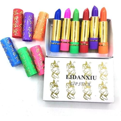 6PCS/BOX Dark Green Magic Spotting Lipgloss Lipstick Long Lasting Lip Liner Butterfly Green Lipstick Cosmetics Makeup Lipstick