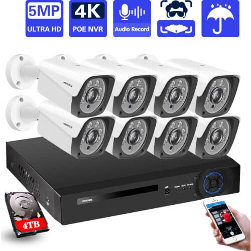 8CH 5MP POE Security System Outdoor Bullet Camera Wide Angle IR-Cut 3.6mm lens Metal Weather-Proof Face Record Surveillance Kit