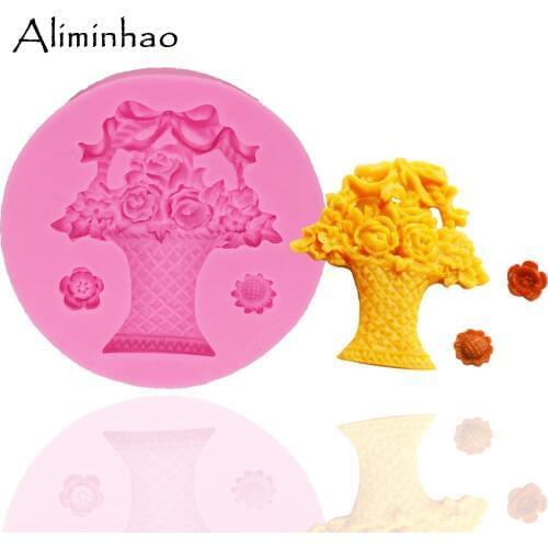 B0389 Rose Flower basket DIY Cake chocolate Silicone mould fondant cake decorating tools Sugarpaste Craft Bakeware supply