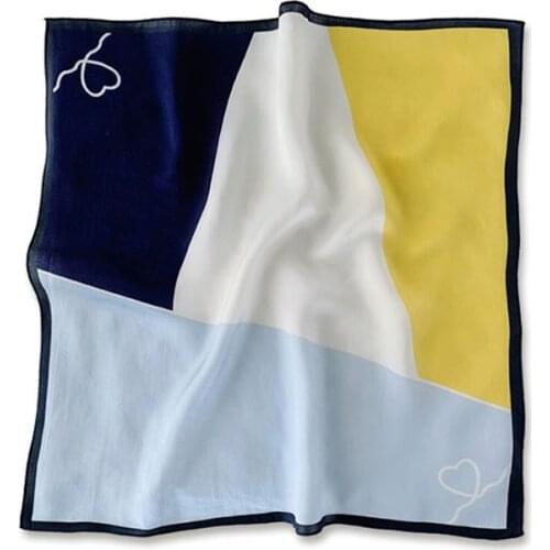 Luna&Dolphin Small Square Scarves 53x53 100% Nature Silk Large Color Block Stitching Bandanas Vintage Headbands Scarf Kerchief