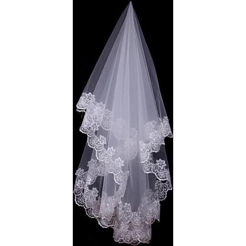 White Cathedral Wedding Veils Short One Layer Bridal Veil Appliques Lace Edge No Comb Wedding Accessories