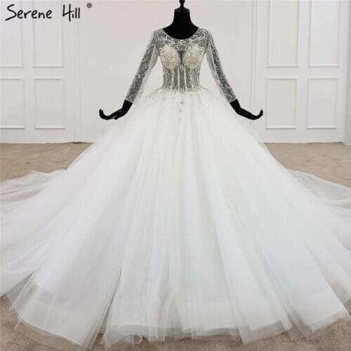 White High-end O-Neck Sexy Wedding Dresses 2020 Luxury Diamond Beading Long Sleeve Bride Gown HX0107 Custom Made
