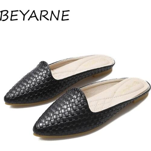 BEYARNE fashion women flat shoes Slingbacks big size 33-43 knitting women daily shoes pointed toe summer woman casual shoes