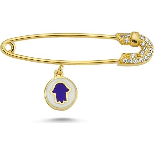 14K (585) Gold Enamel Fatima Hand Design Safety Pin