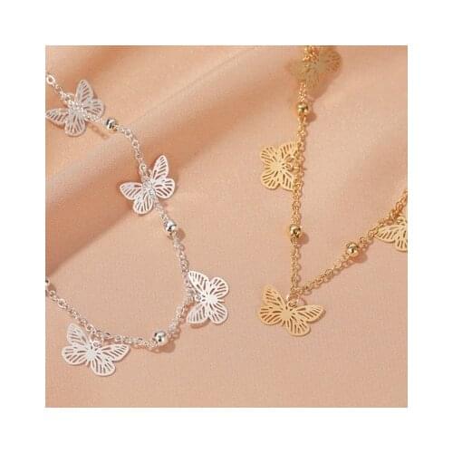 Bohemian Gold Color Butterfly Anklets For Women Fashion Silver Color Bead Anklet Summer Beach Ankle Bracelet Foot Chain Jewelry