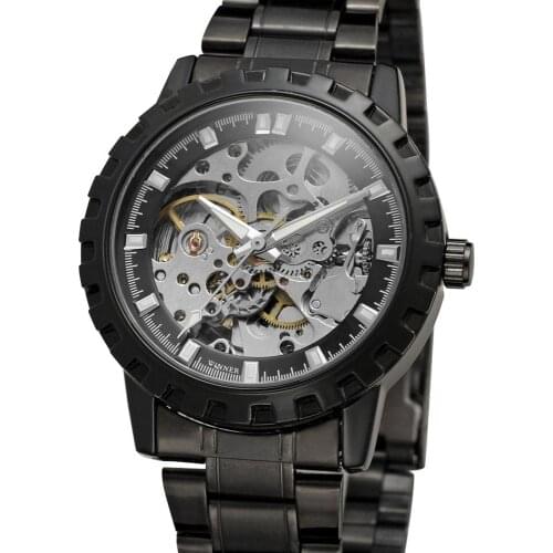WINNER Fashion Skeleton Men Watches Automatic Mechanical Movement Stainless Steel Strap Mens Watch Top Brand Luxury Halloween