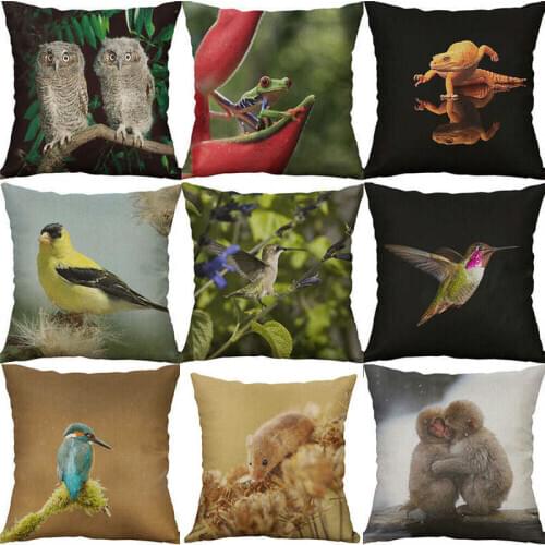 Decor case bird Cover Home frog Cotton Linen printing Pillows owl Cushion Animal