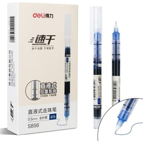 DELI 12pcs/Box Roller Ball Pen Gel Pens Ballpoint 0.5mm Big Capacity Smooth Writing Quick Dry Office School Supplies Gel Ink Pen
