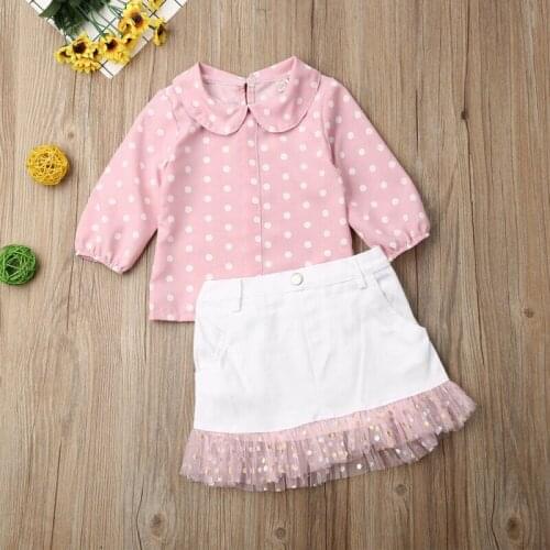 1-6 Years Children Girl Clothes 2020 New Pink Polka Dot T-Shirt Tops White Button Skirts Girls Outfits Summer Casual Girls Set